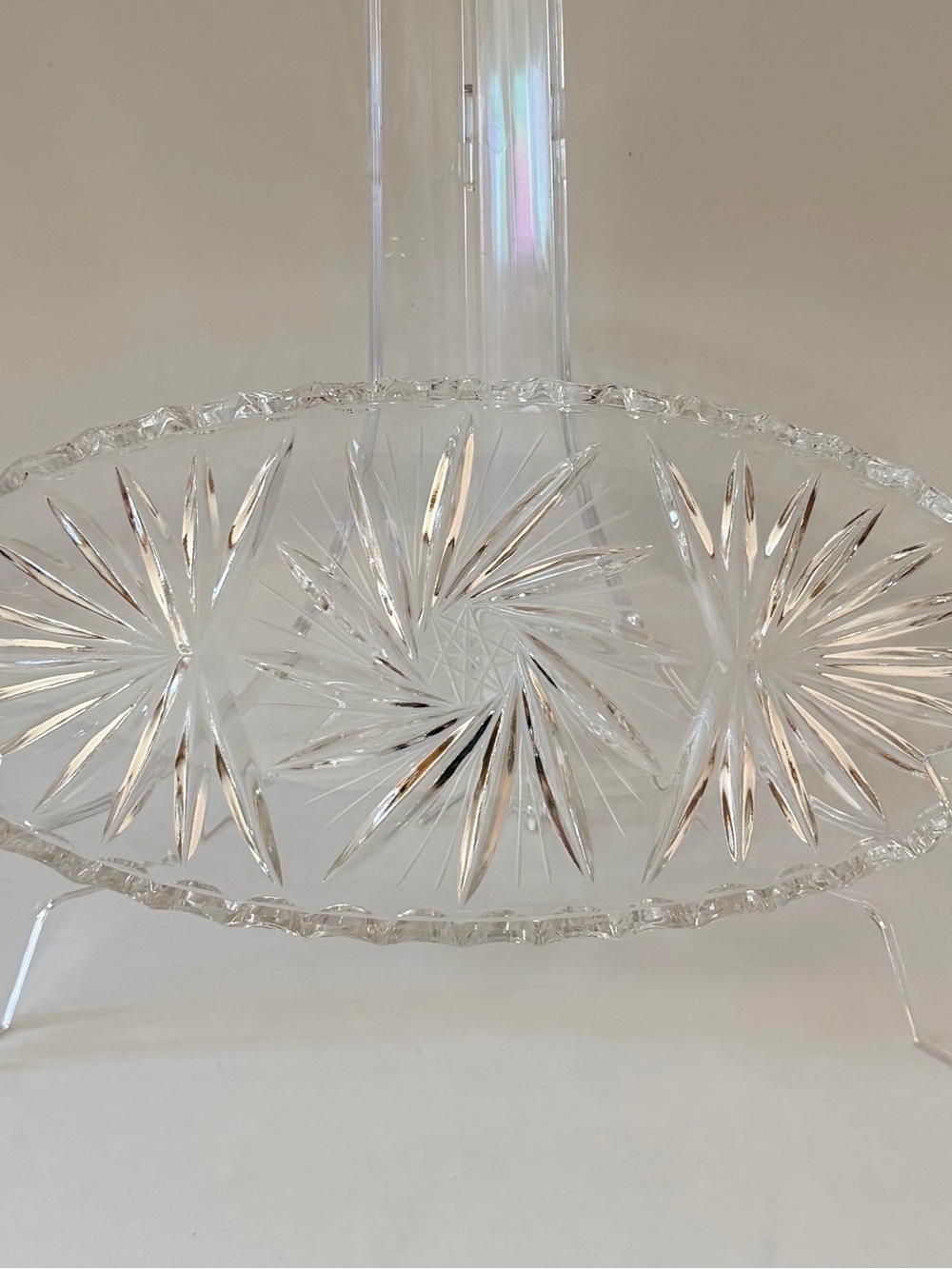 Vintage Clear Pressed Glass Starburst Pinwheel Oval Relish Dish Serving Tray